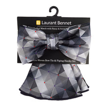 Load image into Gallery viewer, Laurant Bennet Abstract Pattern Banded Bow Tie &amp; Matching Hanky Pocket Round Set
