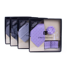 Load image into Gallery viewer, Umo Lorenzo 12-Piece Pattern Tie, Hanky &amp; Lapel Pin Box Set
