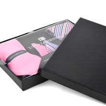 Load image into Gallery viewer, Umo Lorenzo Pink Striped &amp; Solid Tie with Matching Hanky Gift Box Set – 4pc Men’s Formal Accessory Set
