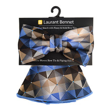Load image into Gallery viewer, Laurant Bennet Abstract Pattern Banded Bow Tie &amp; Matching Hanky Pocket Round Set

