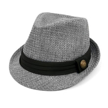 Load image into Gallery viewer, Westend Spring/Summer Textured Pattern Trilby Fedora Hat with Black Band &amp; Button
