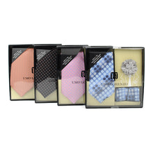 Load image into Gallery viewer, Umo Lorenzo 12-Piece Stripped Tie, Hanky &amp; Lapel Pin Box Set
