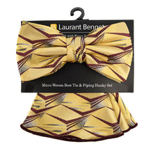 Load image into Gallery viewer, Laurant Bennet Abstract Lines Banded Bow Tie &amp; Matching Hanky Pocket Round Set
