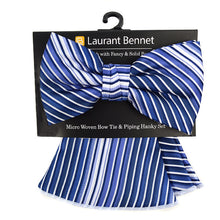 Load image into Gallery viewer, Laurant Bennet Striped Pattern Bow Tie &amp; Matching Round Hanky Set
