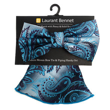 Load image into Gallery viewer, Laurant Bennet Paisley Banded Bow Tie &amp; Matching Hanky Pocket Round Set
