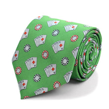 Load image into Gallery viewer, Parquet Poker Chips &amp; Cards Novelty Tie – Black, Green, Blue

