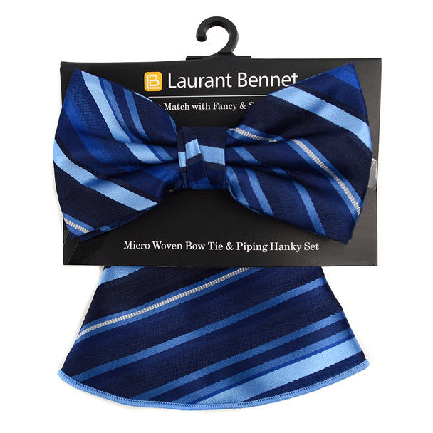 Laurant Bennet Bold Stripes  Banded Bow Tie & Round Hanky Set