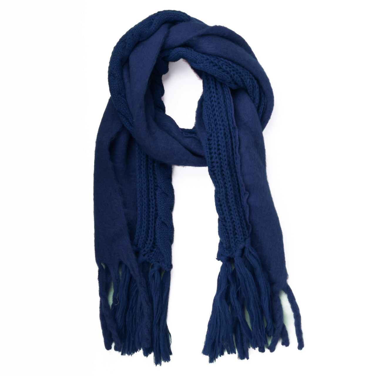 Ladies Chunky Mixed Knit Long Tassel Scarf