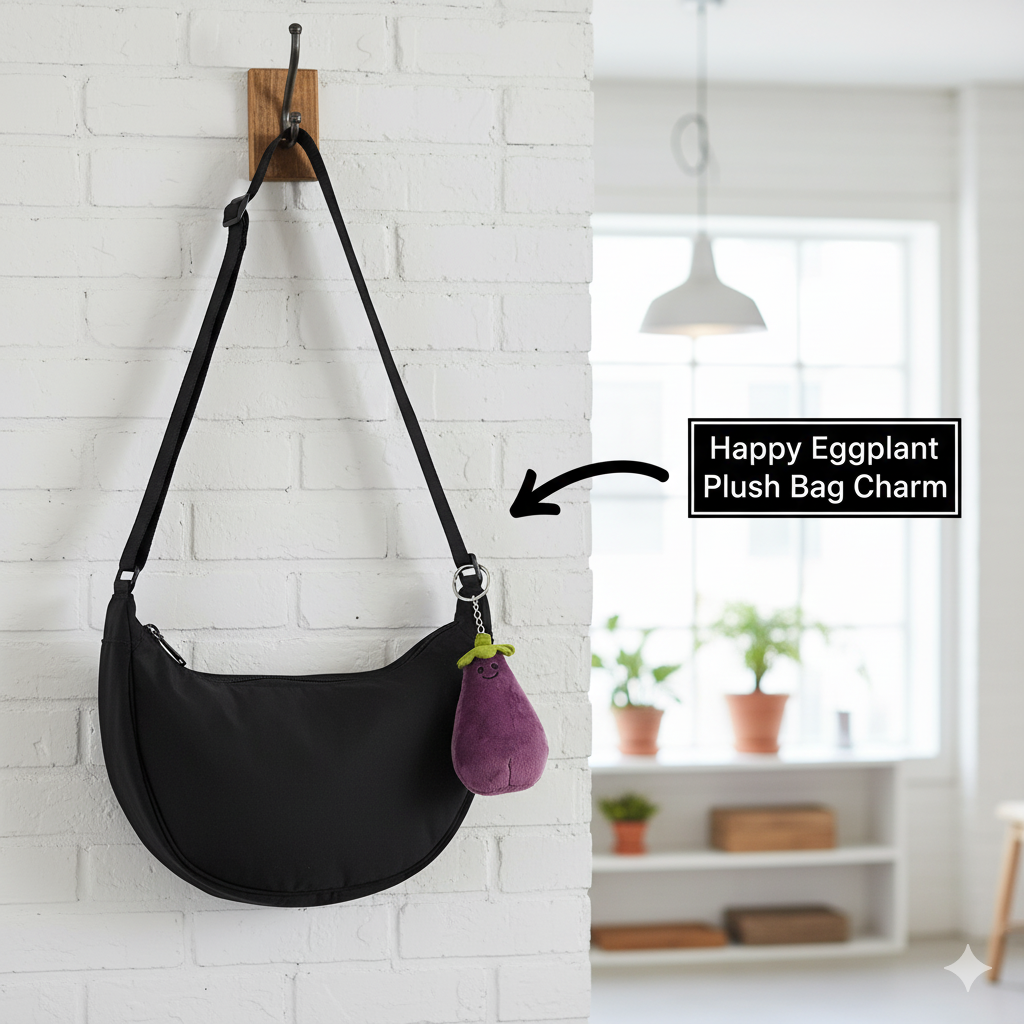 Happy Eggplant Plush Bag Charm