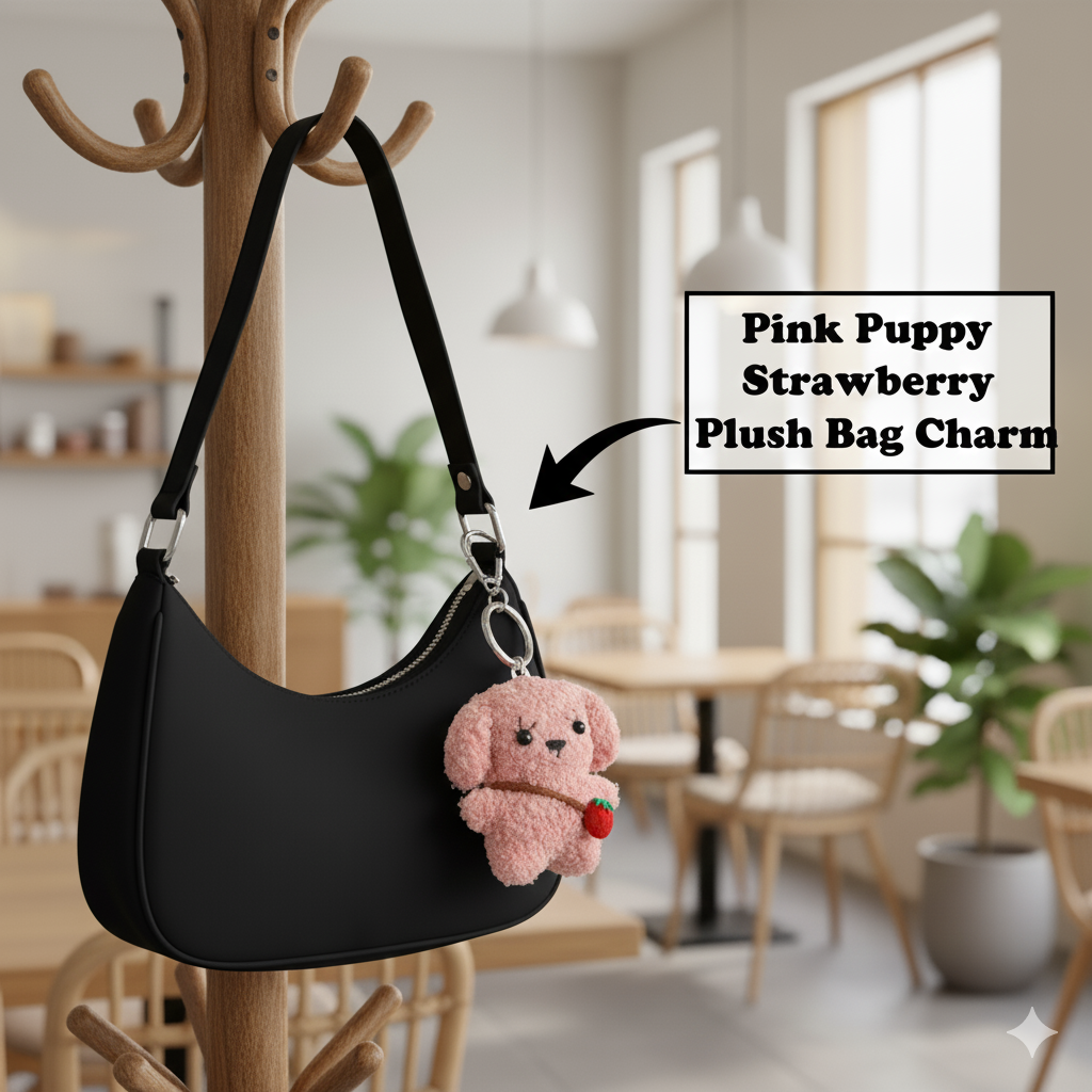Pink Puppy Strawberry Plush Bag Charm
