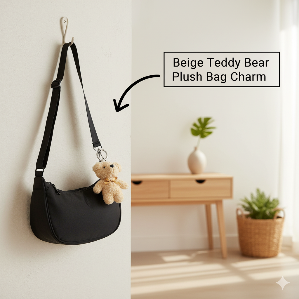 Beige Teddy Bear Plush Bag Charm