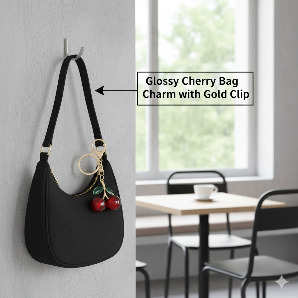 Glossy Cherry Bag Charm with Gold Clip