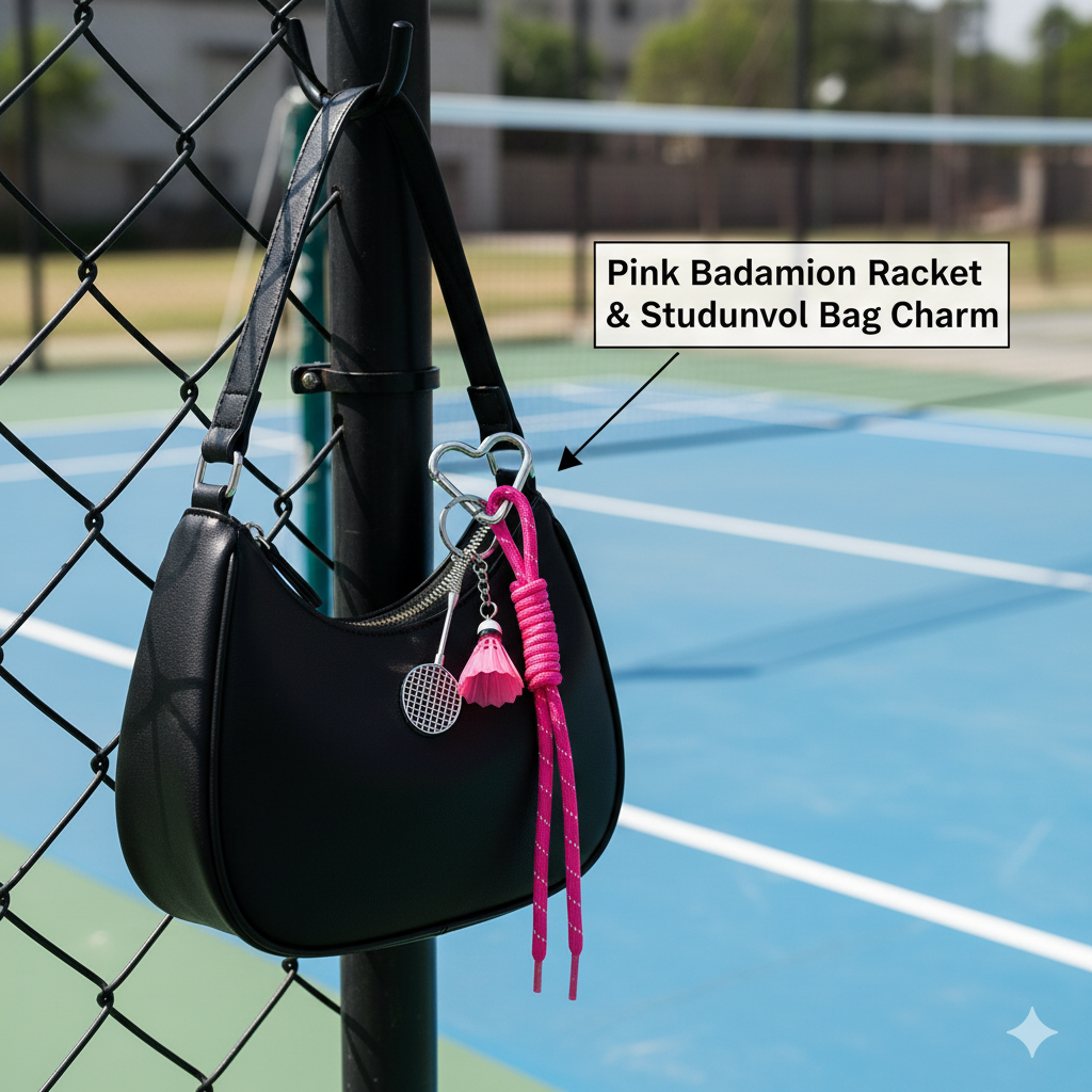 Pink Badminton Racket & Shuttlecock Bag Charm
