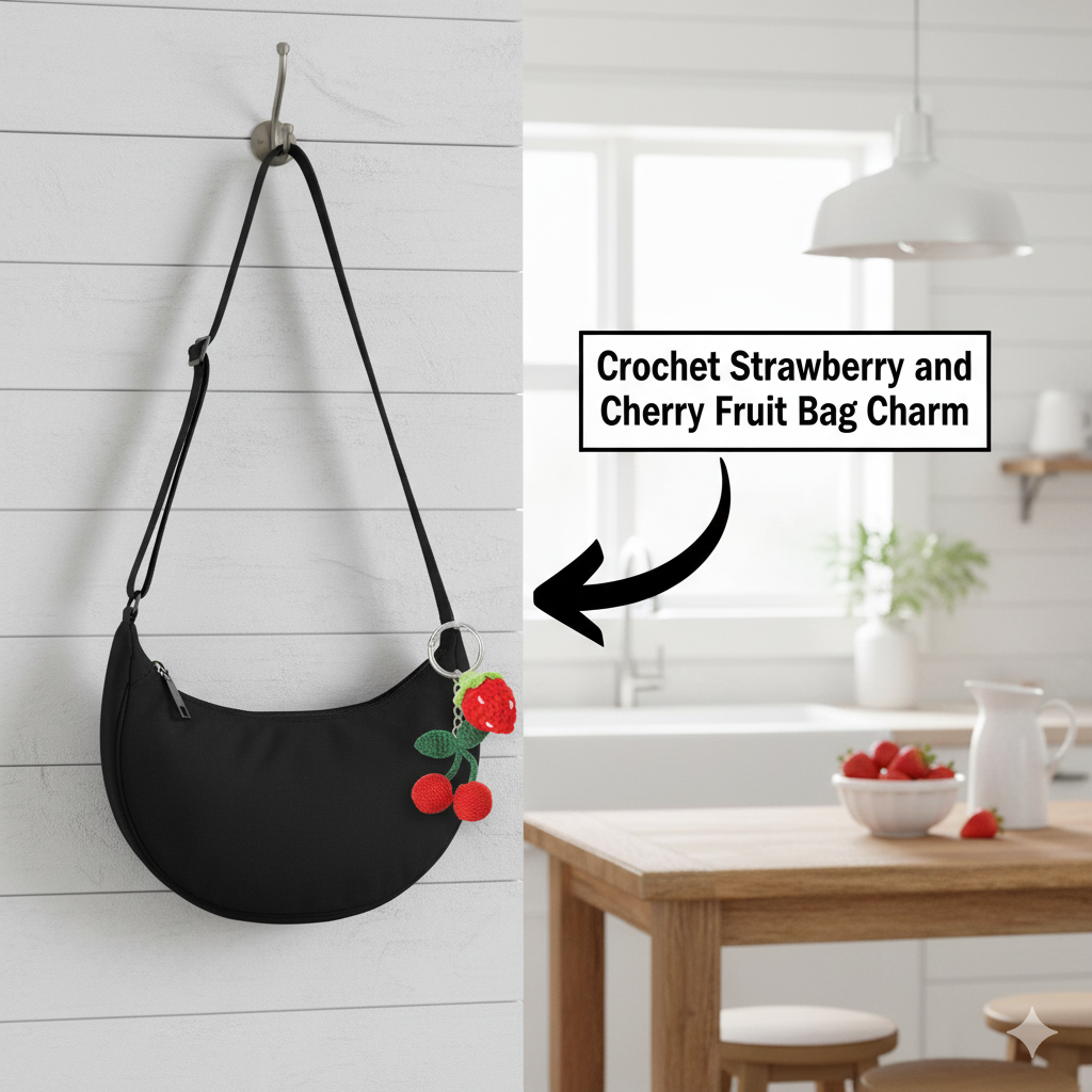 Crochet Strawberry and Cherry Fruit Bag Charm