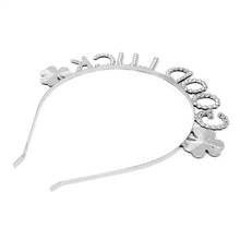Load image into Gallery viewer, Back view of silver-tone "Good Luck" headband
