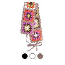Load image into Gallery viewer, Beige crochet boho floral hairband with tie-back with color swatch
