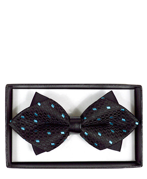 Black diamond tip bow tie with aqua square design