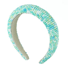 Load image into Gallery viewer, Blue Beaded Padded Headband with soft interior lining

