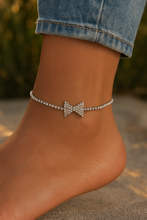 Load image into Gallery viewer, Silver Rhinestone Dainty Bow Tie Anklet – Adjustable Elegant Sparkle Jewelry
