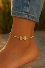 Load image into Gallery viewer, Gold Rhinestone Dainty Bow Tie Anklet – Elegant Adjustable Ankle Bracelet
