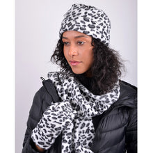 Load image into Gallery viewer, Nollia Women’s Snow Leopard Print Fleece Winter Hat, Scarf &amp; Gloves Set

