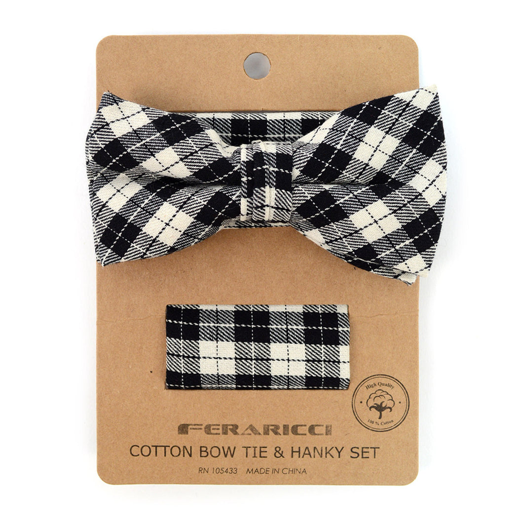 Men's Plaid Cotton Bow Tie & Matching Pocket Square