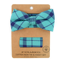 Load image into Gallery viewer, Men&#39;s Plaid Cotton Bow Tie &amp; Matching Pocket Square
