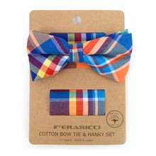 Load image into Gallery viewer, Men&#39;s Plaid Cotton Bow Tie &amp; Matching Pocket Square
