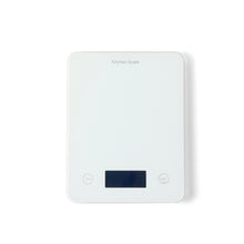 Load image into Gallery viewer, Digital white tempered glass kitchen scale with LCD screen and tare function
