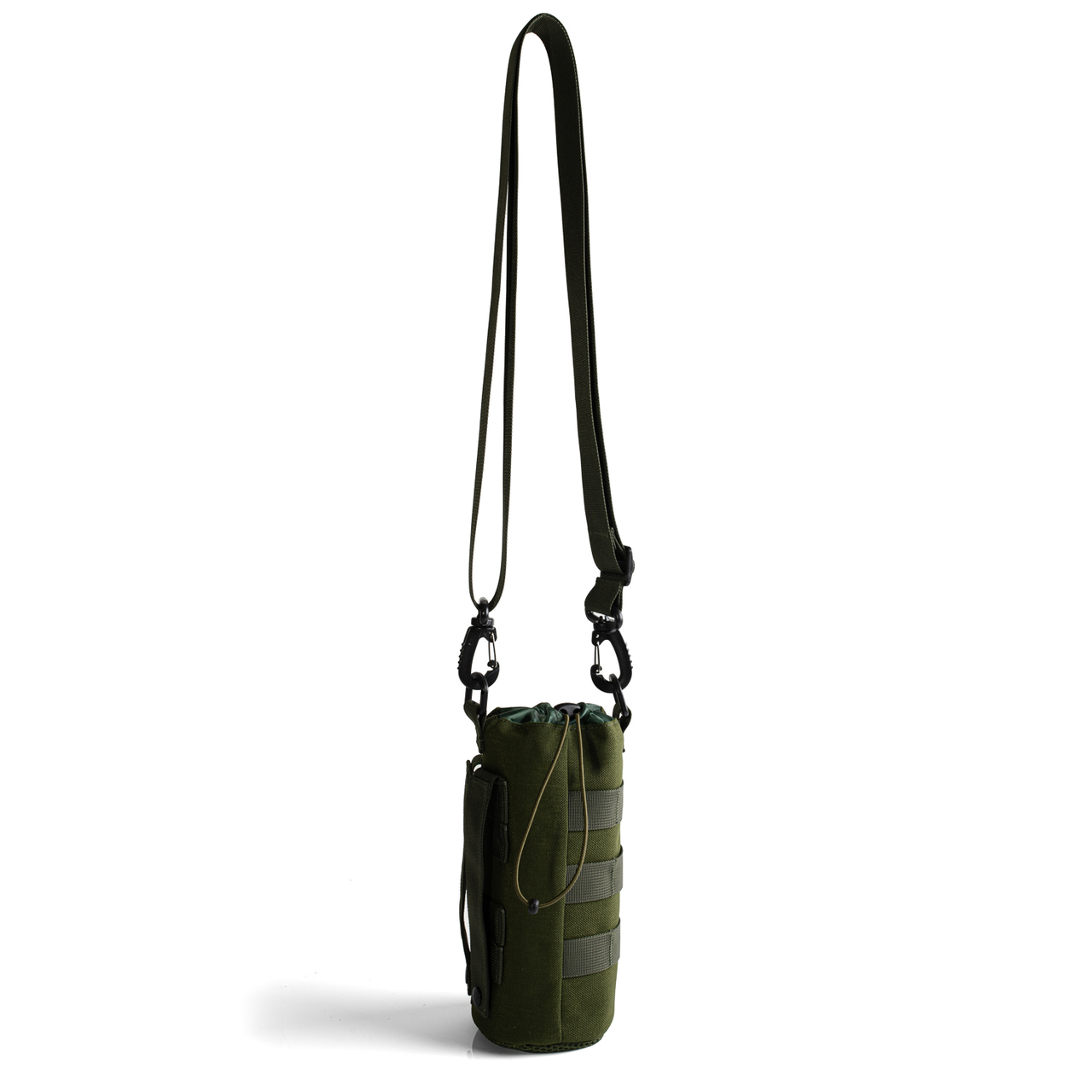 Green MOLLE-style bottle bag for hiking and outdoor use