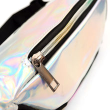 Load image into Gallery viewer, Futuristic silver hologram fanny pack with zip pockets 
