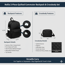 Load image into Gallery viewer, Nollia 2-Piece Quilted Commuter Backpack &amp; Crossbody Set
