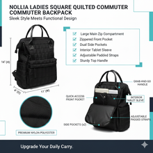 Load image into Gallery viewer, Nollia Ladies Square Quilted Commuter Backpack
