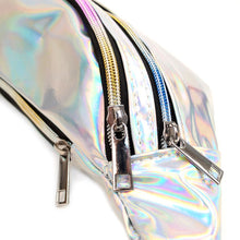 Load image into Gallery viewer, Glossy silver belt bag side view
