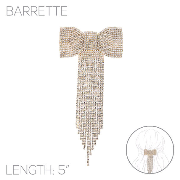 Gold big bow rhinestone tassel hair clip