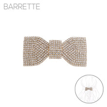 Load image into Gallery viewer, Gold rhinestone bow barrette hair clip by Nollia
