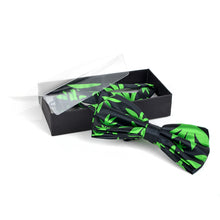 Load image into Gallery viewer, Green cannabis leaf bow tie in box opened
