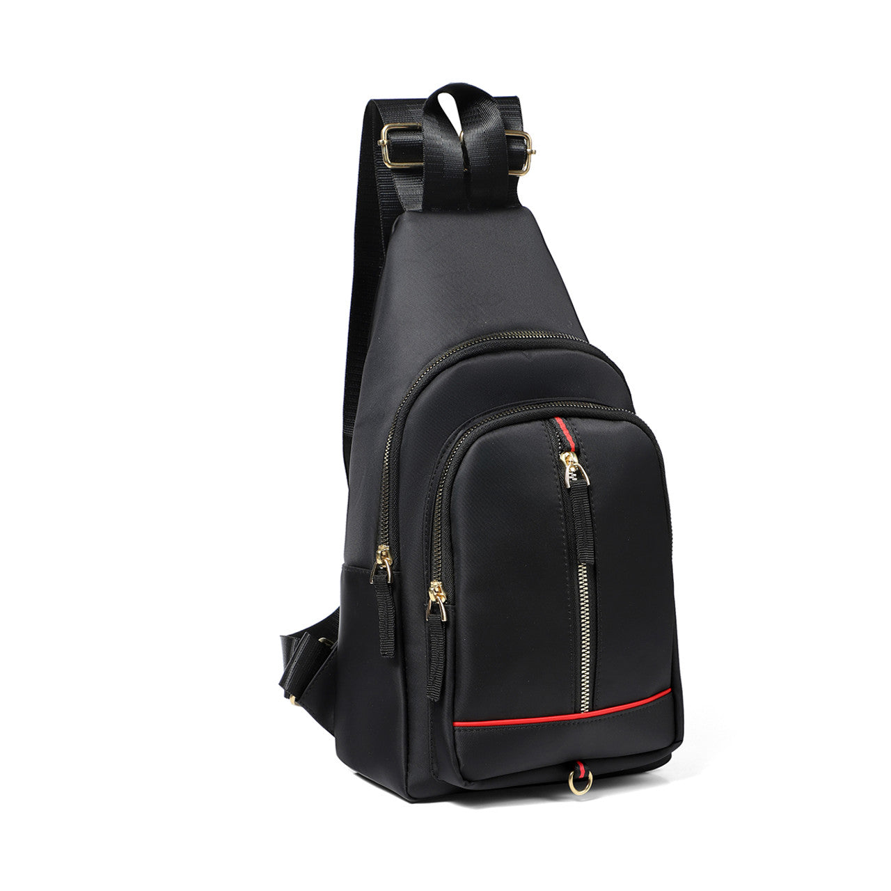 Modern Black Nylon Backpack Featuring a Red Stripe