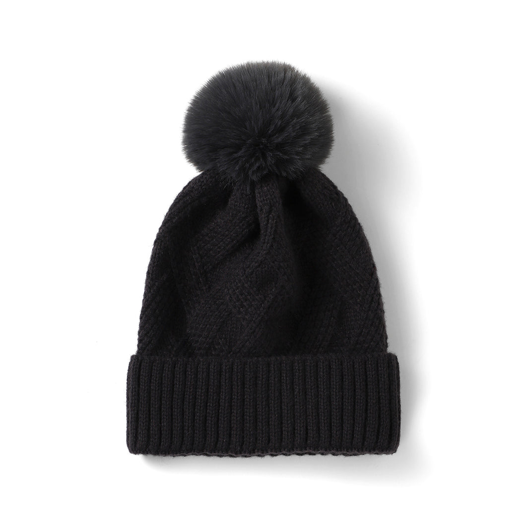 Ladies Winter Cable Knit Beanie with Pom