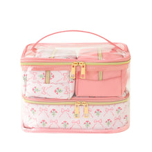 Load image into Gallery viewer, 4pc Bows and Flowers Print Cosmetic Set
