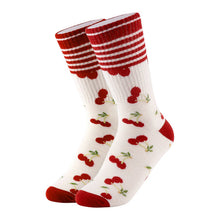 Load image into Gallery viewer, Nollia Women's Varsity-Striped Cherry Novelty Socks
