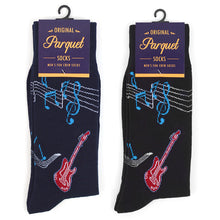 Load image into Gallery viewer, Parquet Men’s Guitar &amp; Music Notes Novelty Crew Socks – Black or Navy
