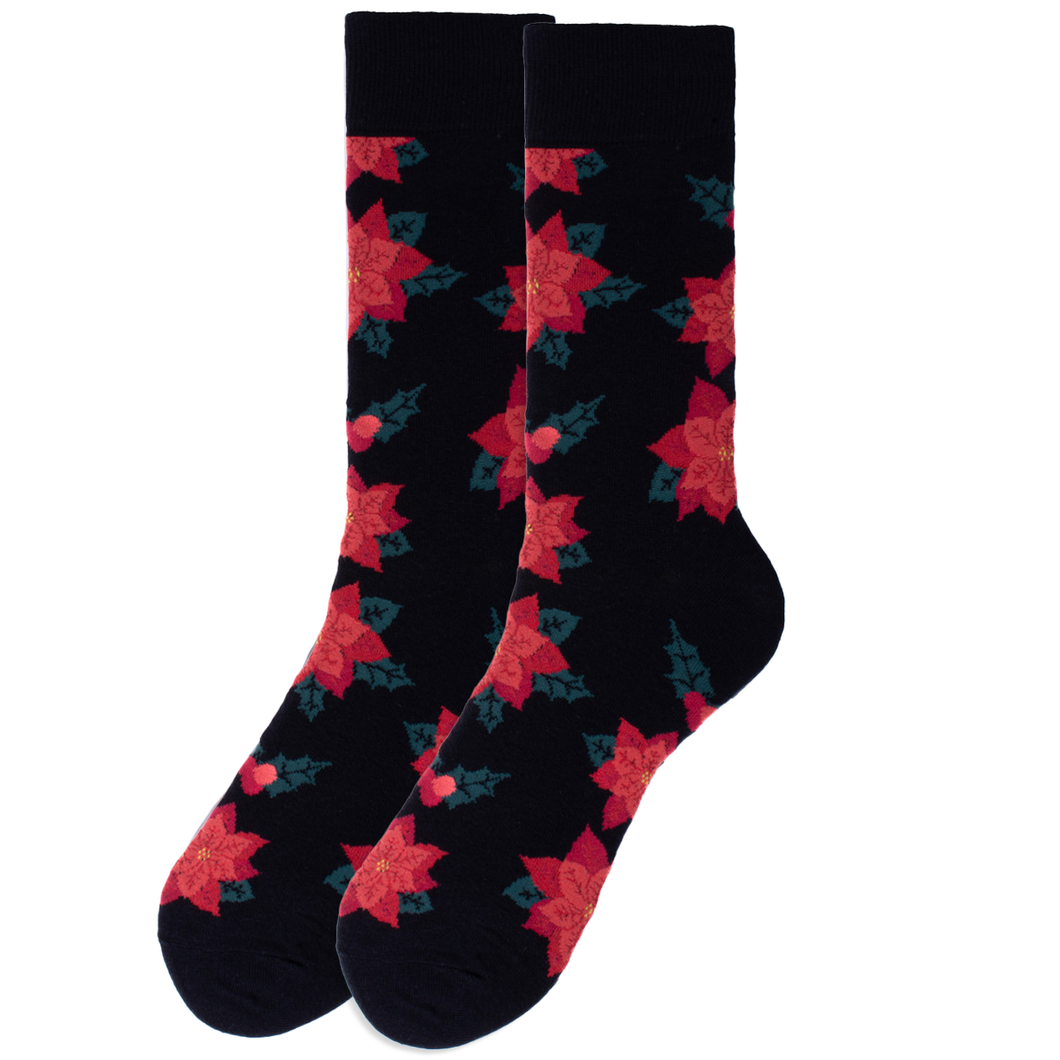 Men's Christmas Poinsettias Novelty Socks