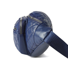 Load image into Gallery viewer, Navy PU quilted fanny pack silver zipper design 
