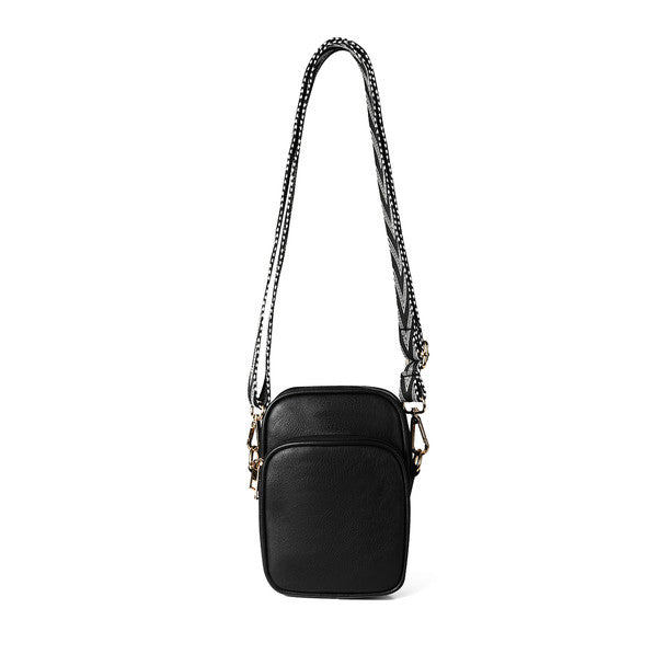 Nollia PU North-South Crossbody Bag in black with patterned strap