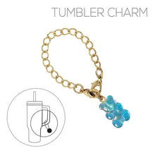 Load image into Gallery viewer, Nollia gummy bear tumbler charm in blue with gold chain
