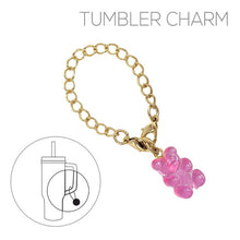Load image into Gallery viewer, Nollia gummy bear tumbler charm in pink with gold chain
