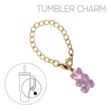 Load image into Gallery viewer, Nollia gummy bear tumbler charm in purple with gold chain
