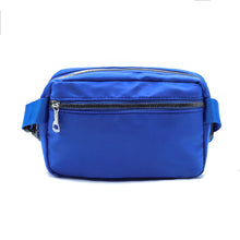 Load image into Gallery viewer, Nollia unisex blue nylon rectangle belt bag with zipper compartments and adjustable strap

