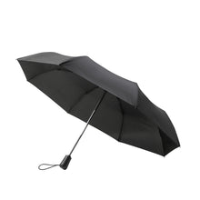 Load image into Gallery viewer, Open view – Black compact umbrella fully open with sleek canopy design and sturdy frame.
